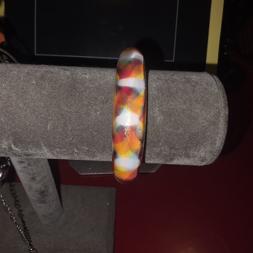 Colorful Multicolor Resin Bangle Bracelet - Vibrant Orange, Red & White